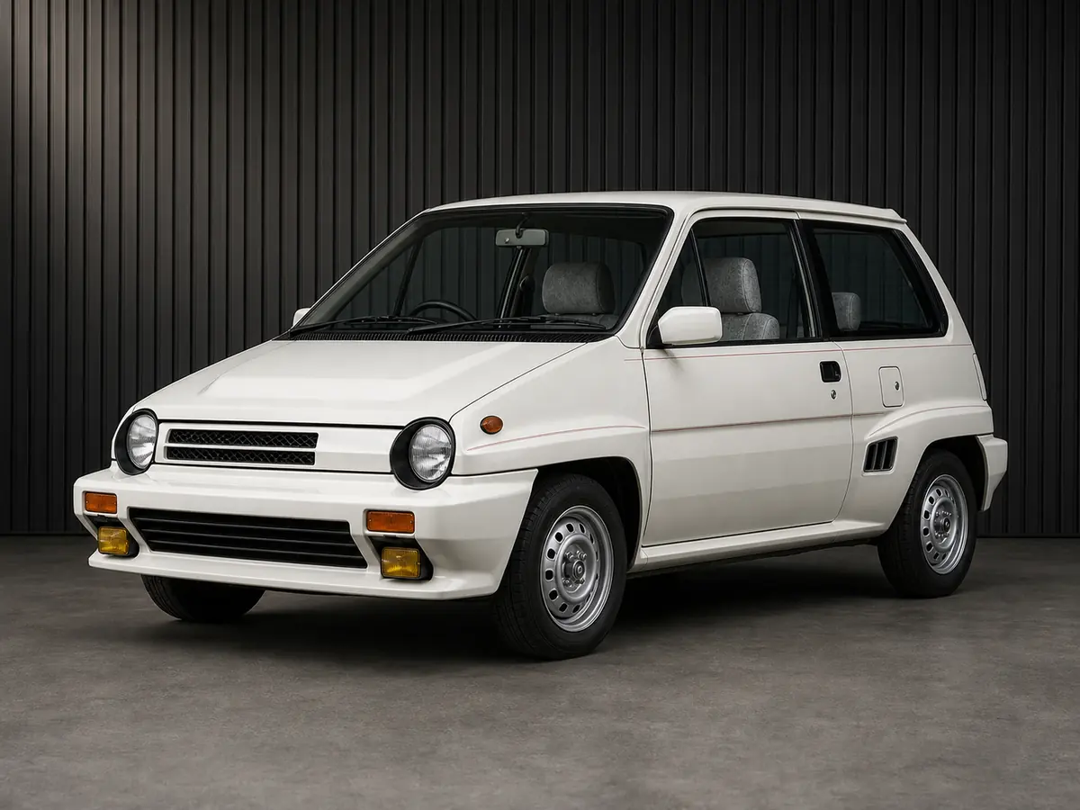 White Honda City Turbo II E-AA wide-body hatchback