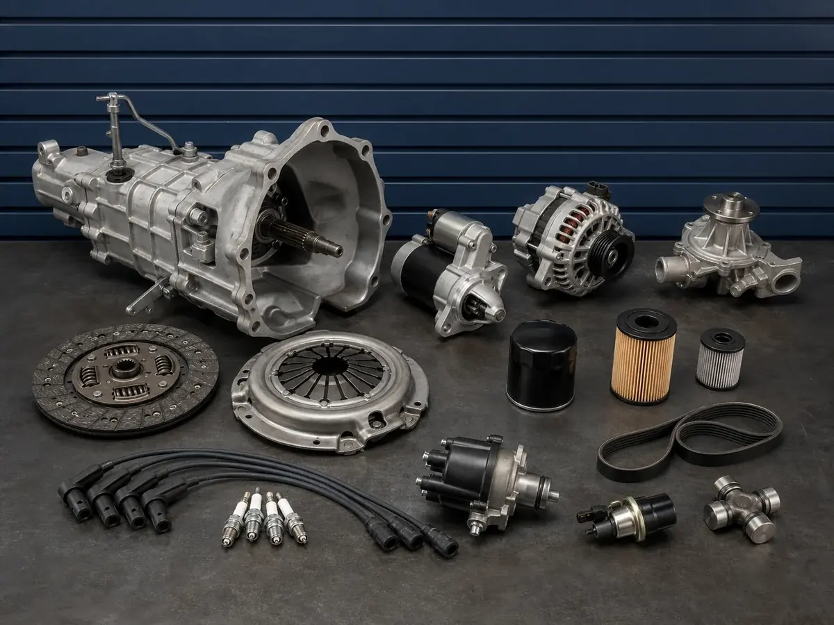 Compact kei-truck drivetrain and service components arranged for identification