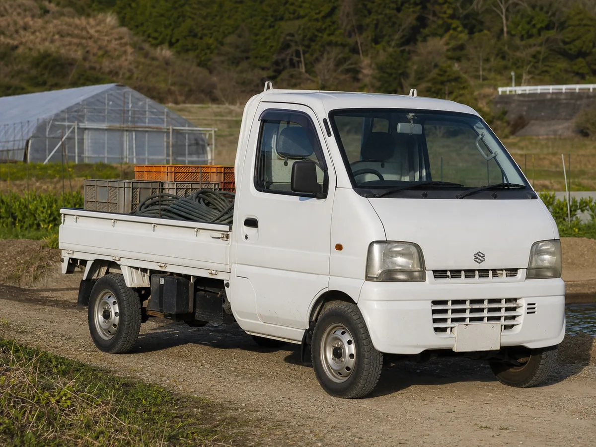 Japanese Suzuki Carry 4WD kei truck working on a rural property