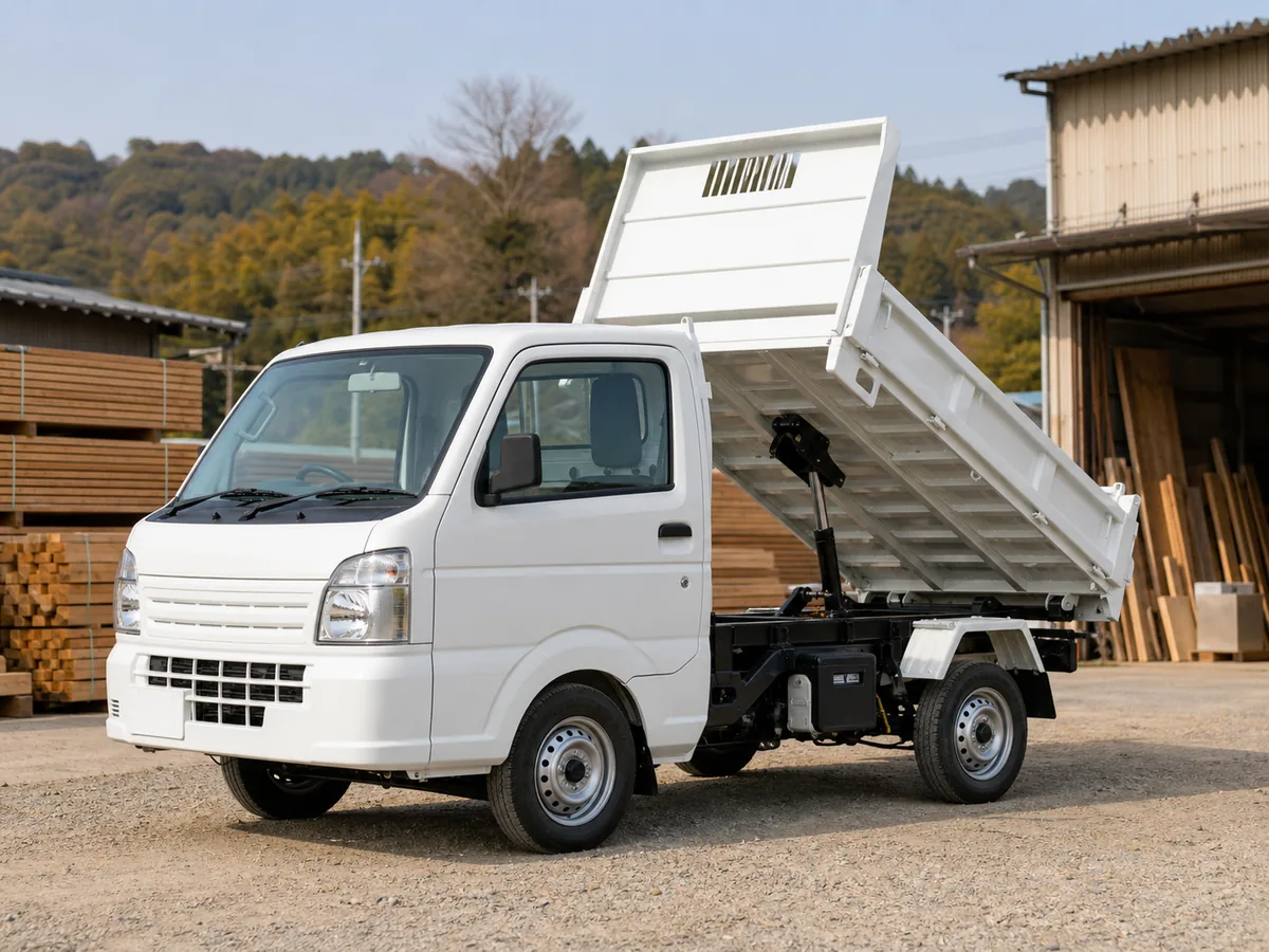 Suzuki Carry factory-style dump kei truck with raised bed