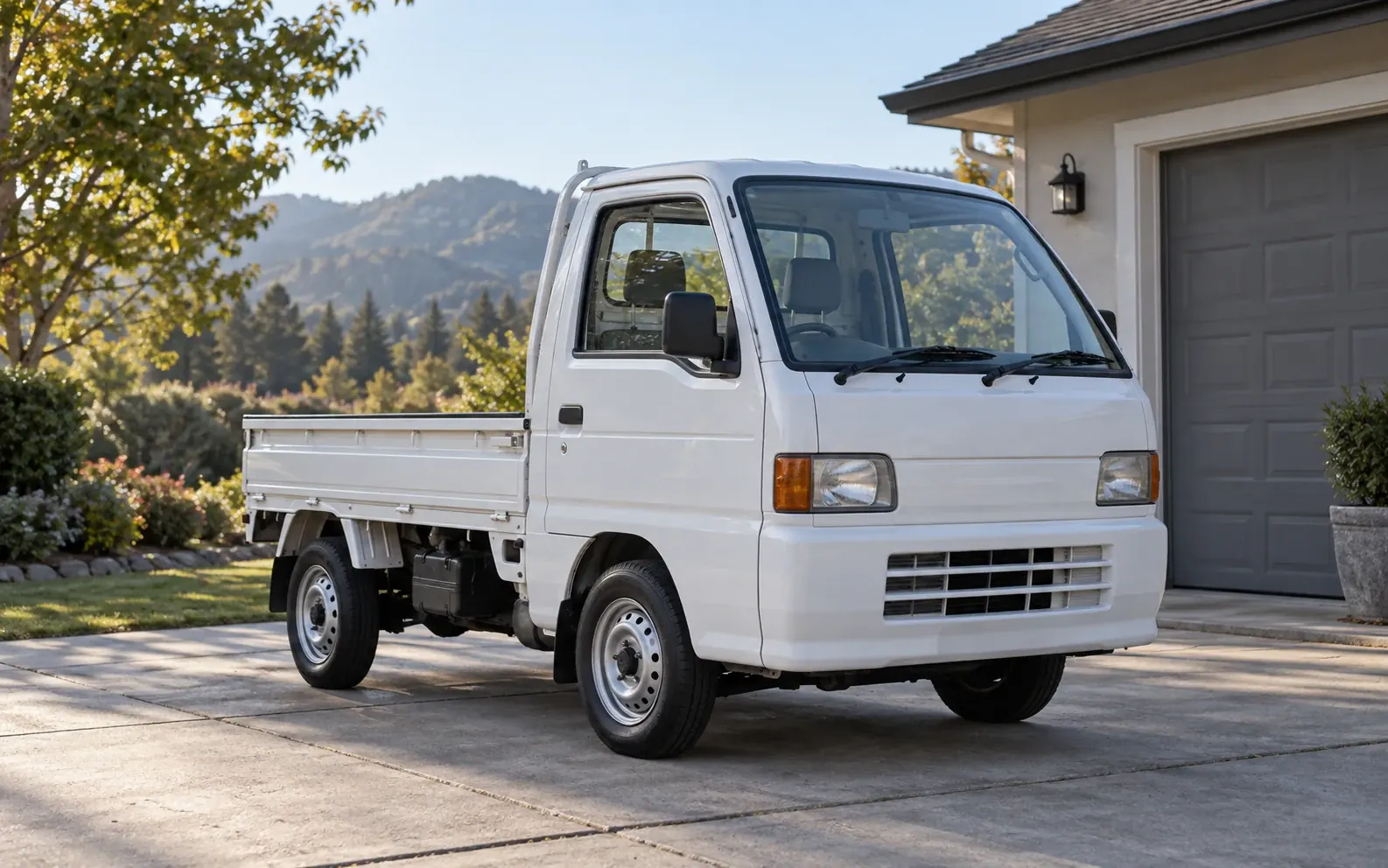How to Insure a Kei Truck in the USA: white Japanese mini pickup parked on a driveway