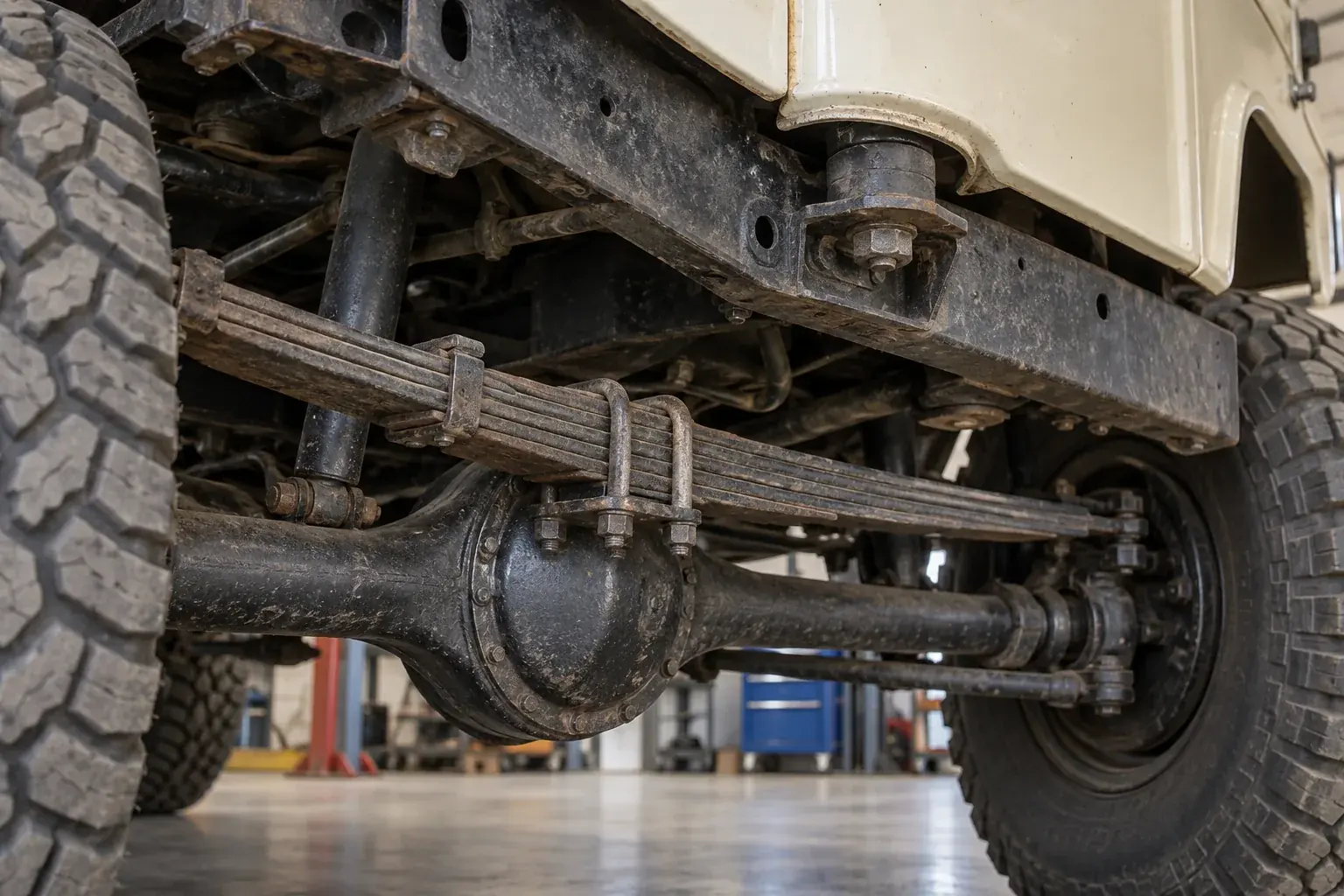 Classic leaf-spring 4x4 axle, spring mounts and underbody condition