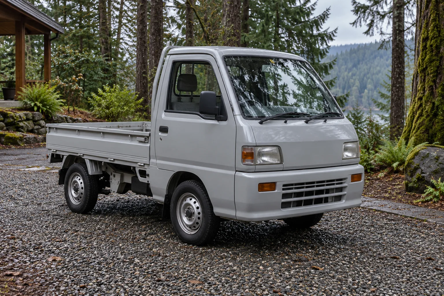 Are kei trucks legal in Oregon? A compact pickup parked on private wooded property