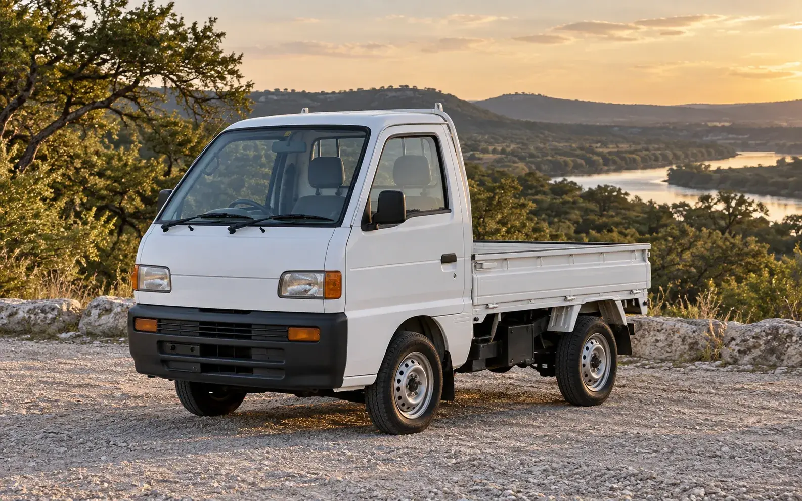 Are kei trucks legal in Texas? A compact Japanese pickup at a rural Hill Country turnout
